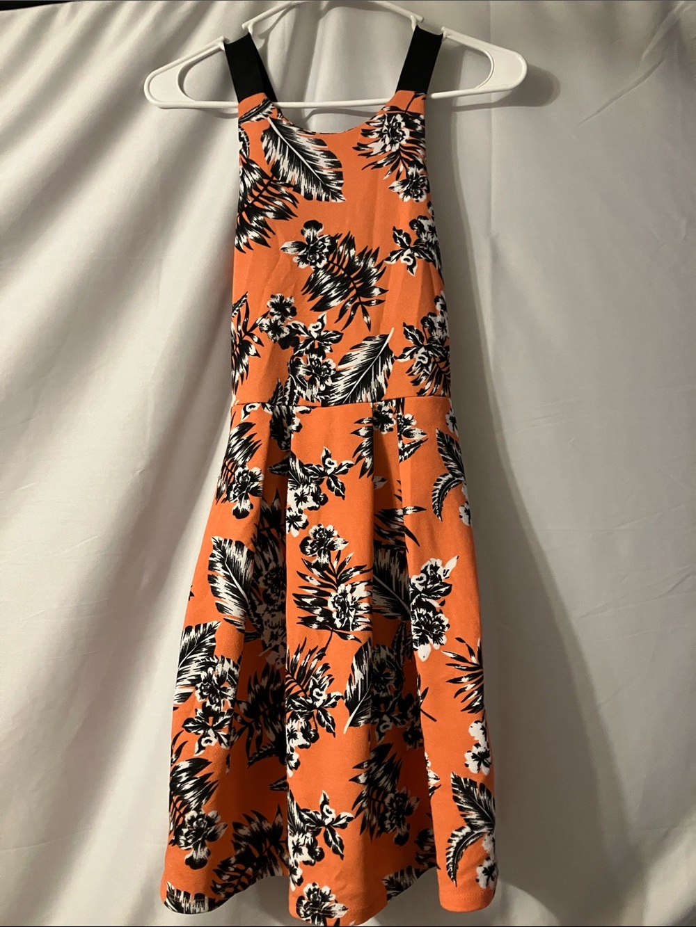 Derek Heart Orange Floral Halter Sundress with Black & White Print